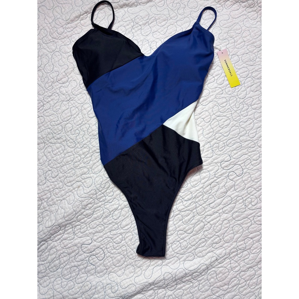 Summersalt Marina One Piece Swimsuit Colorblock Navy Black White Size 4